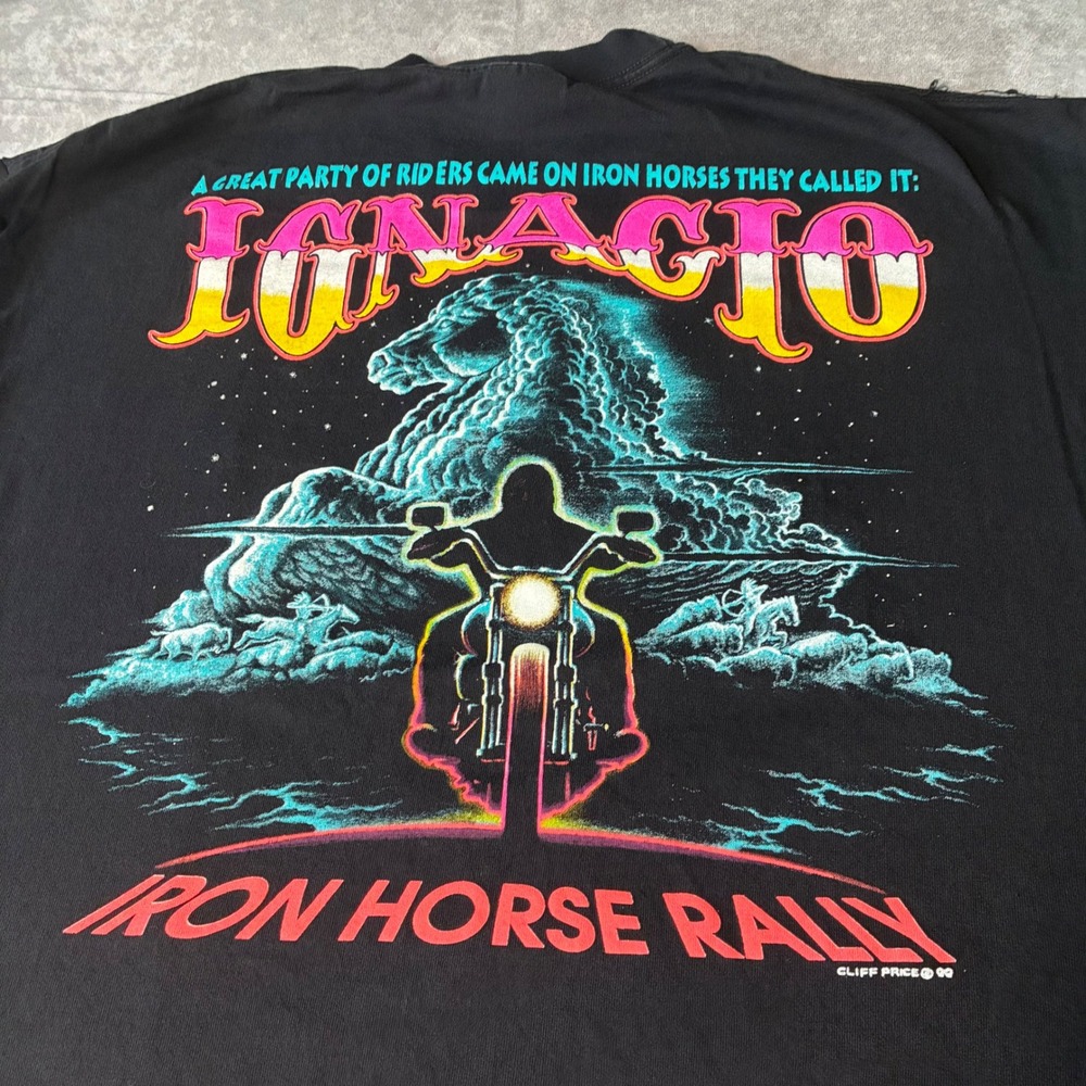 Vintage Biker Ignacio Iron Horse Motorcycle Rally 2000 T-Shirt Mens XL Black